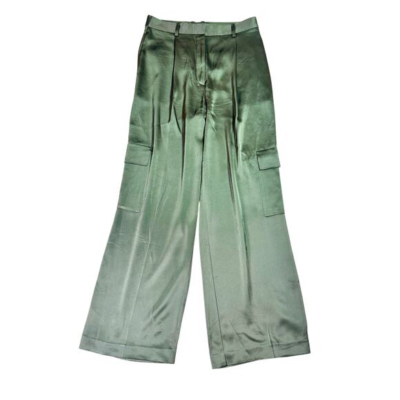 Aritzia Babaton Outgoing Satin Cargo Pants Relaxed Olive Green Women’s 8 Utility - Picture 4 of 16